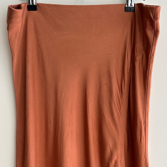 Socialite Terracotta/Pumpkin Orange Silky Bias Cut Midi Slit Skirt, Size XL - Picture 3 of 16